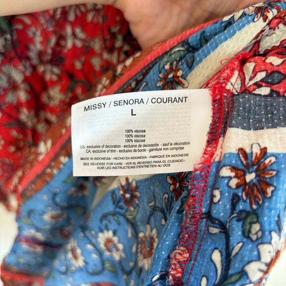 Vintage America Blues Floral Boho Red Flow Blouse Large Bell Sleeve Prairie - Picture 7 of 7